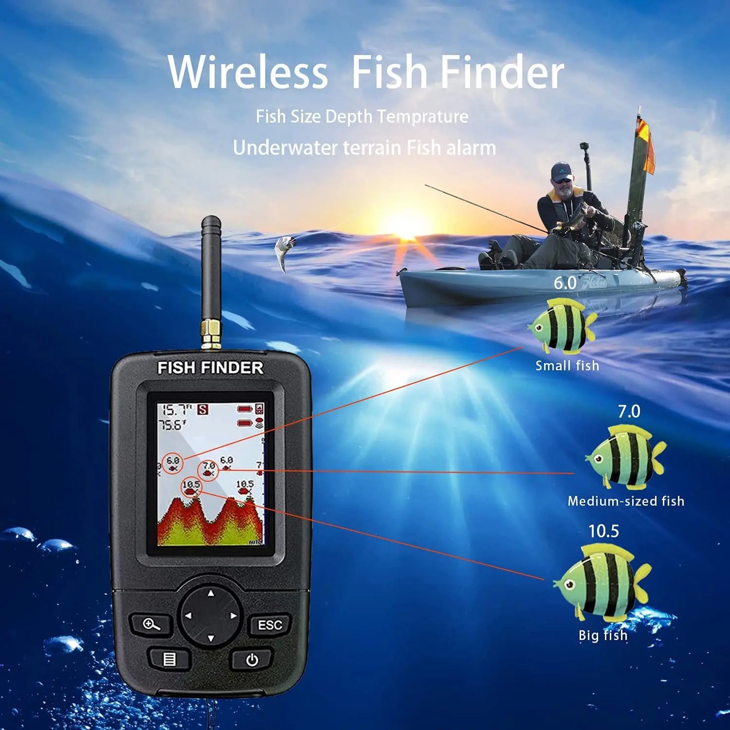Wireless Sonar Fishing Alert and Underwater Echo Sounder Portable Fish Finder