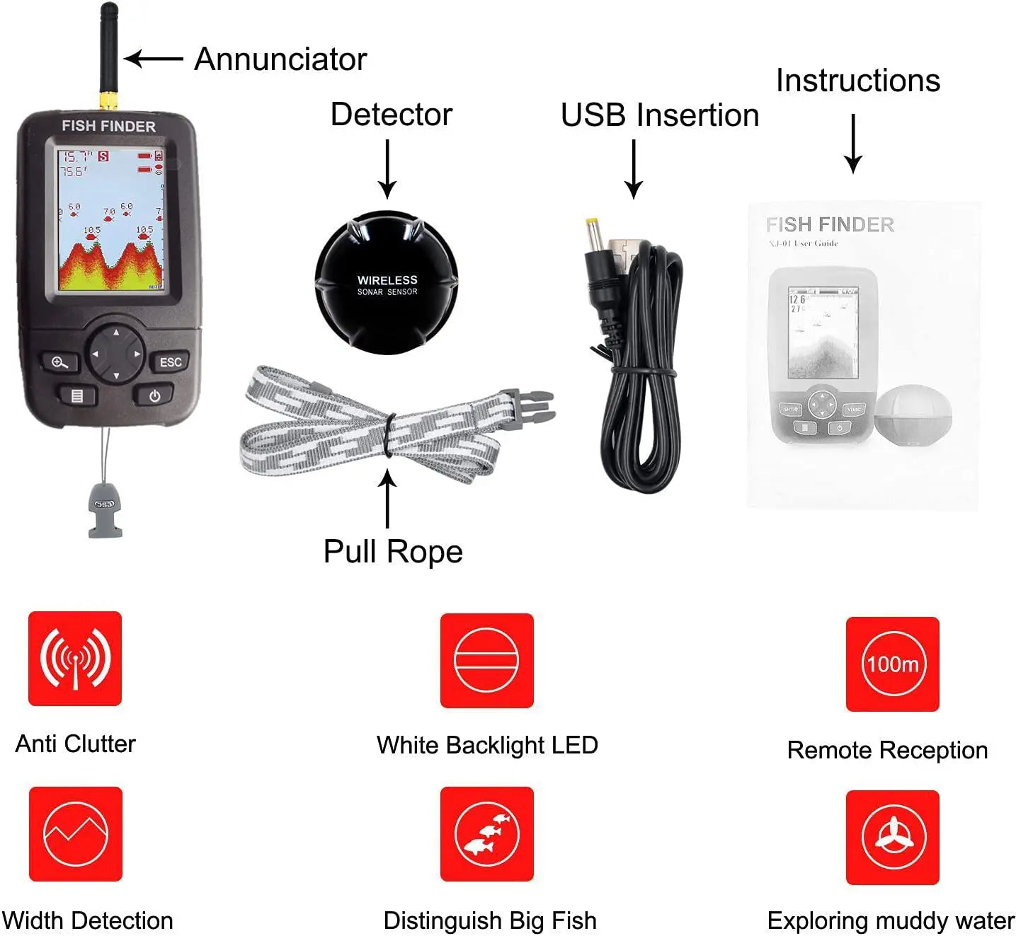 Wireless Sonar Fishing Alert and Underwater Echo Sounder Portable Fish Finder